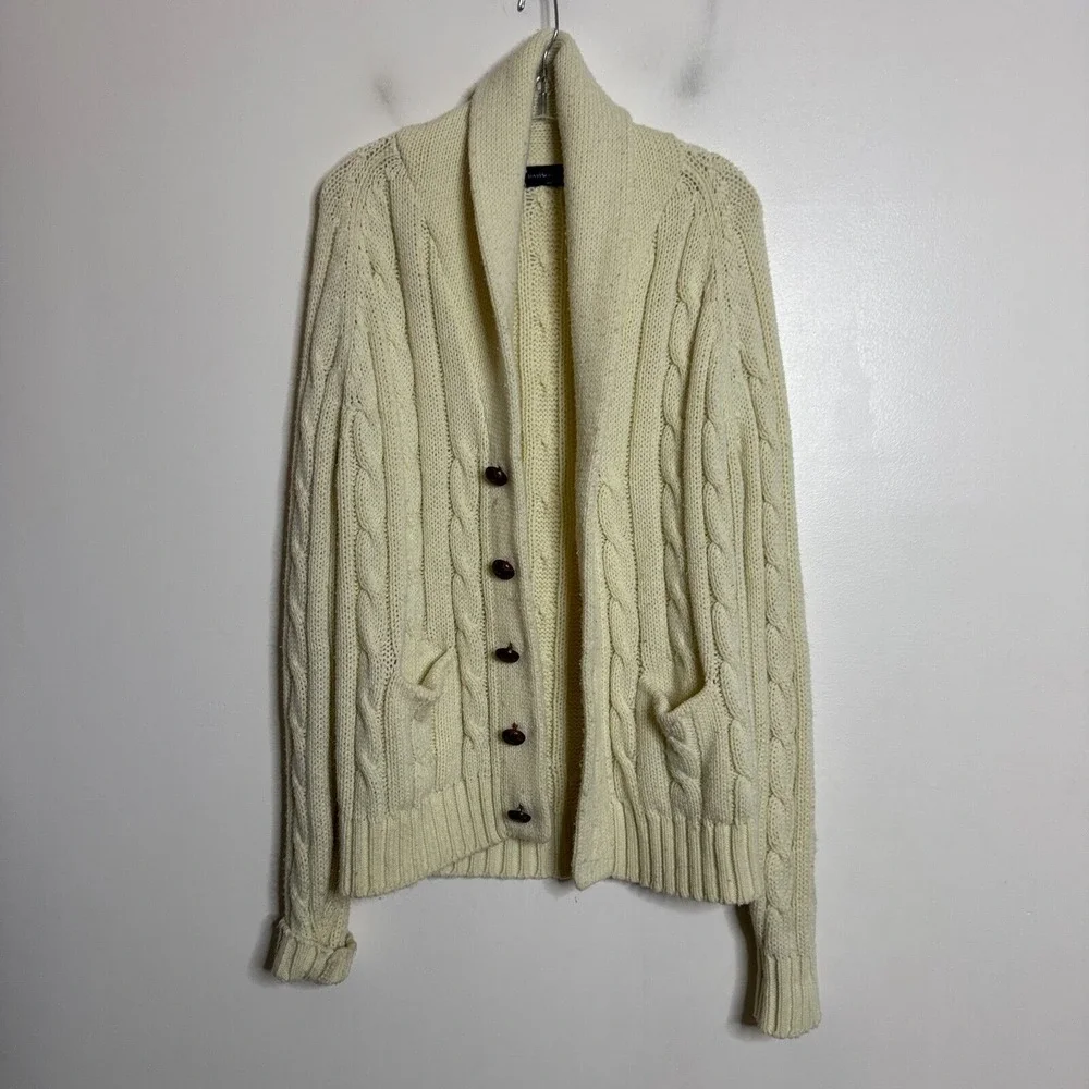Davison's Mens Store Sweater Mens Chunky Cable Cardigan White XL‎ Vintage
